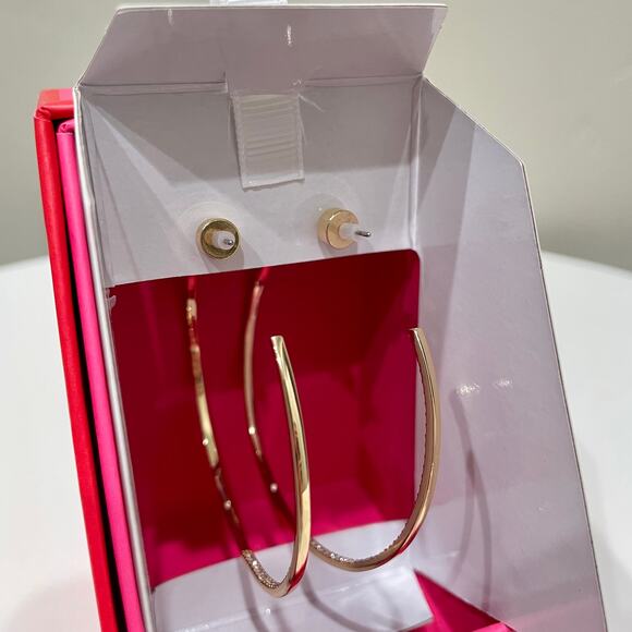 NEW House of Harlow 1960 Gold Tone Hoop Earrings with Brass and Glass Stones - Picture 3 of 5